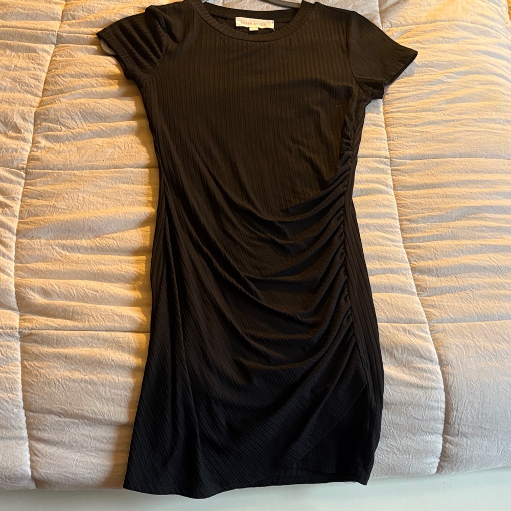 Ribbed Black Tee Shirt Mini Dress